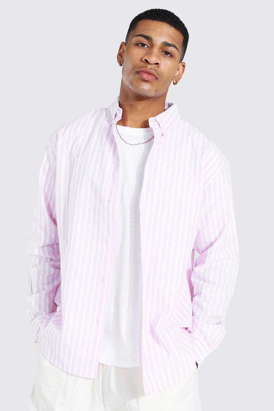 Pink Oversized Gestreept Oxford Overhemd Met Lange Mouwen image number 1