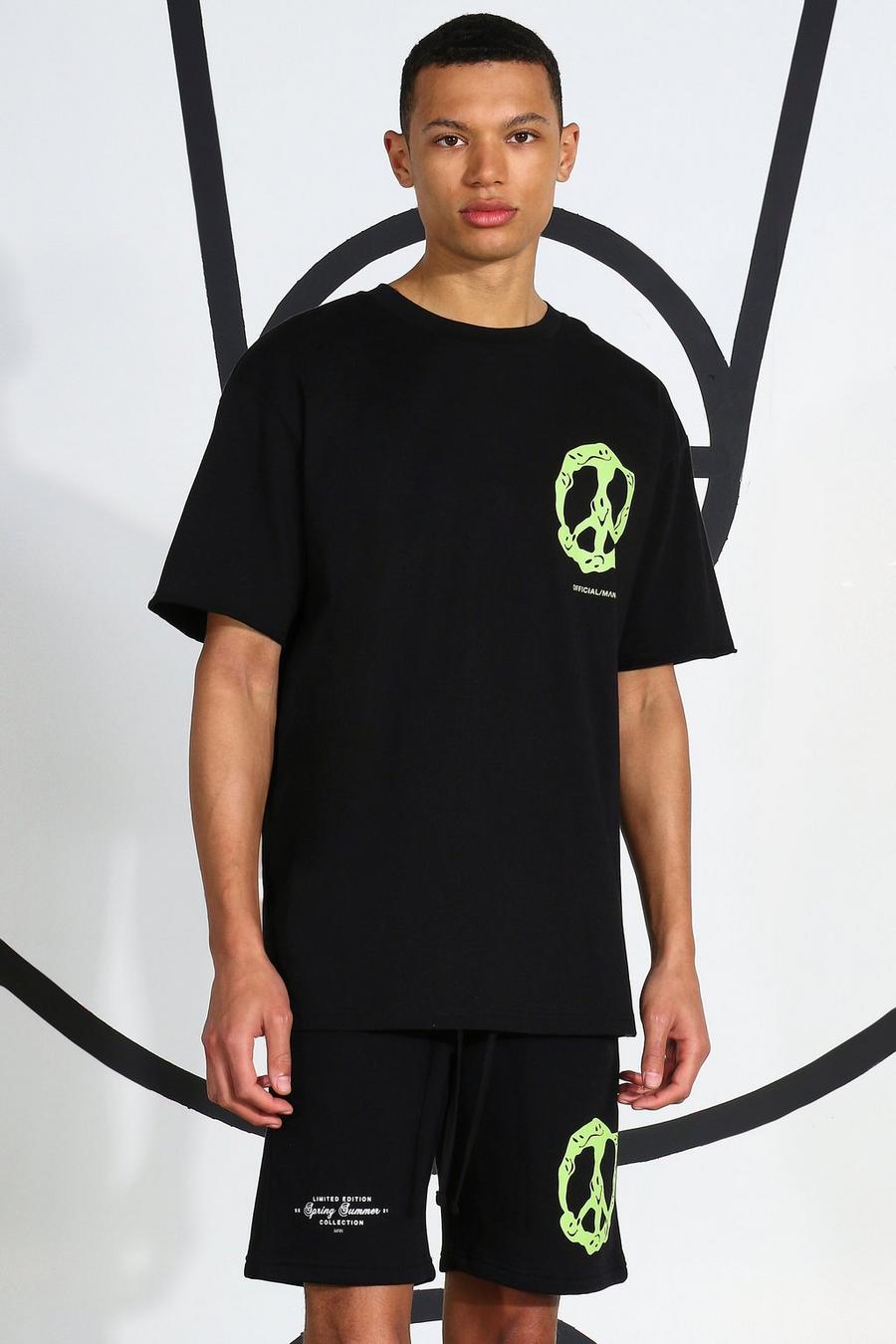 Black Tall Neon Peace Teken T-Shirt image number 1