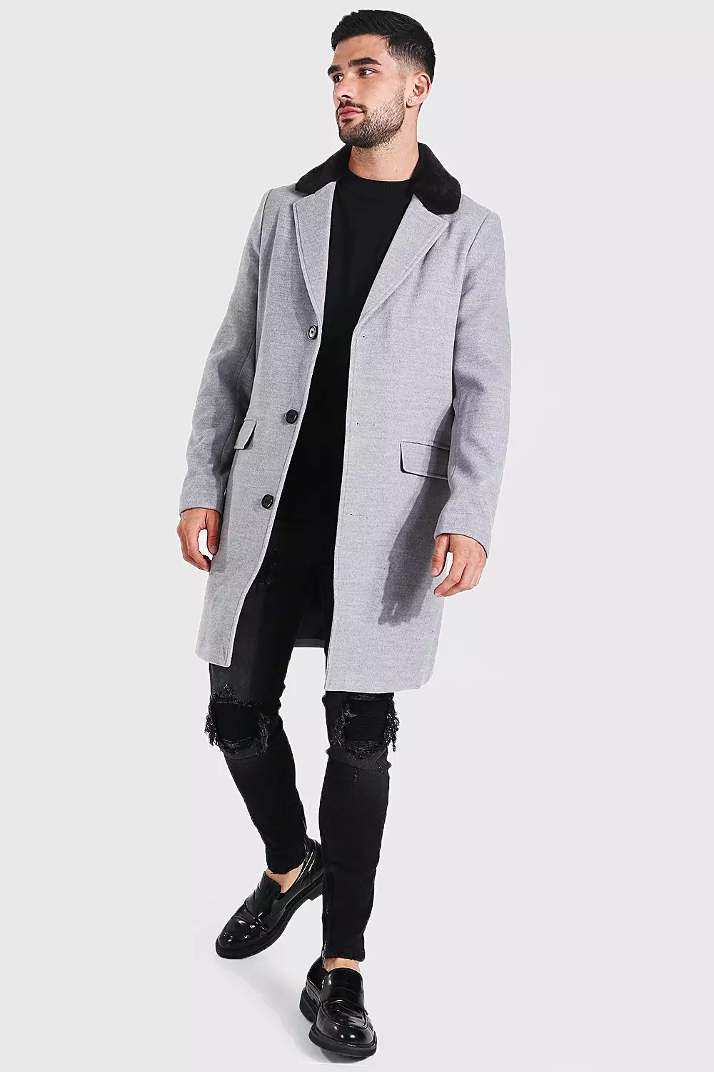 Mens velvet collar on sale overcoat