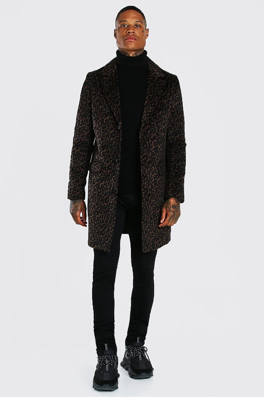 Brown Leopard Print Single Breasted Overcoat image number 1