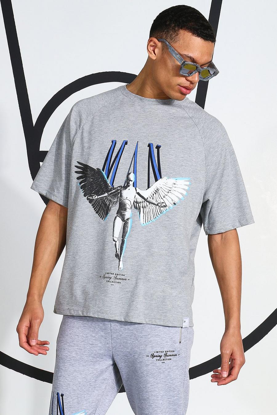 Tall T-Shirt mit Adler-Print, Grau meliert image number 1