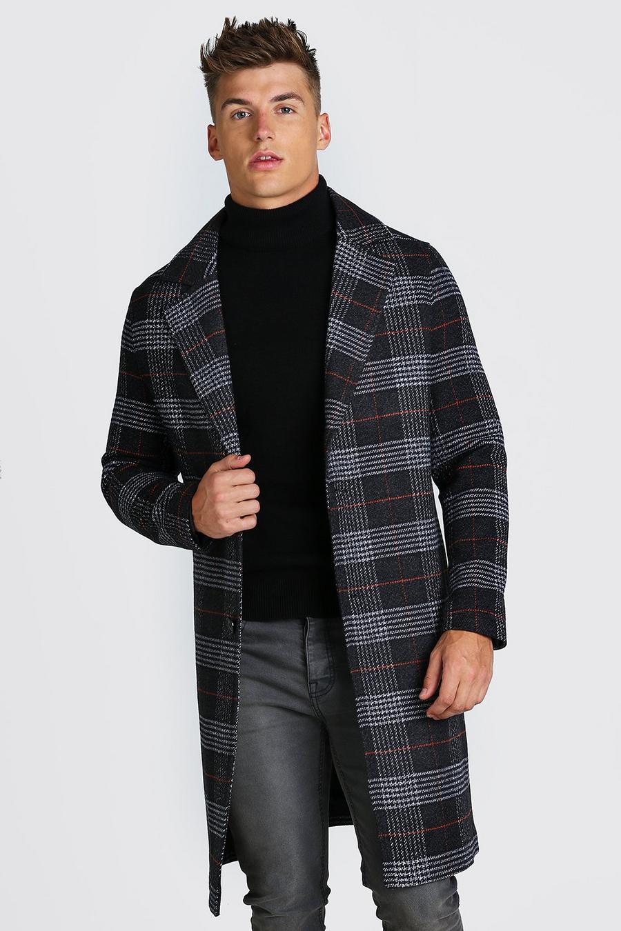 Charcoal Big Check Single Breasted Overcoat image number 1