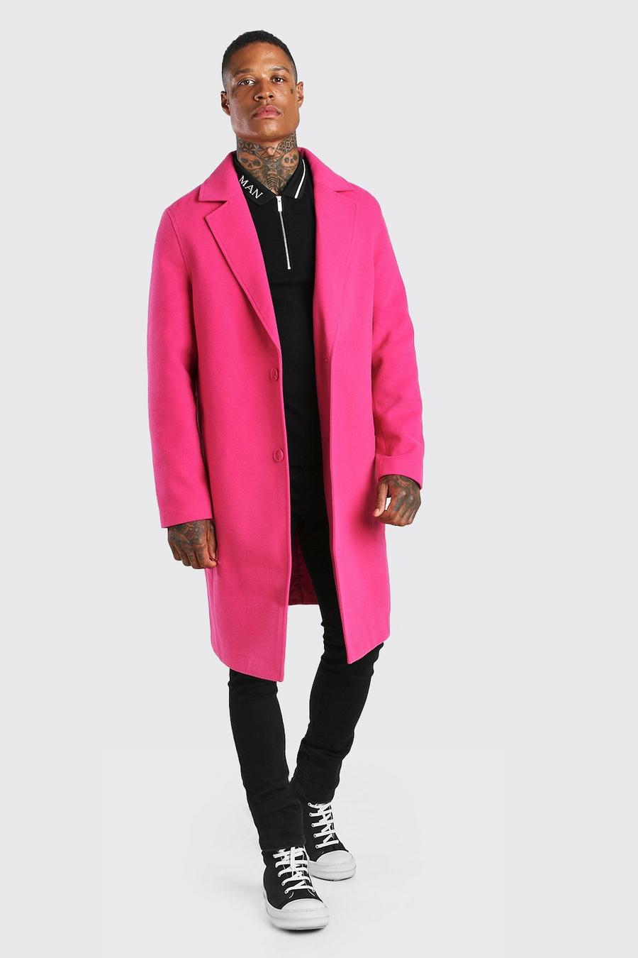 Pink Lange Drop Shoulder Overcoat Met Enkele Rij Knopen image number 1