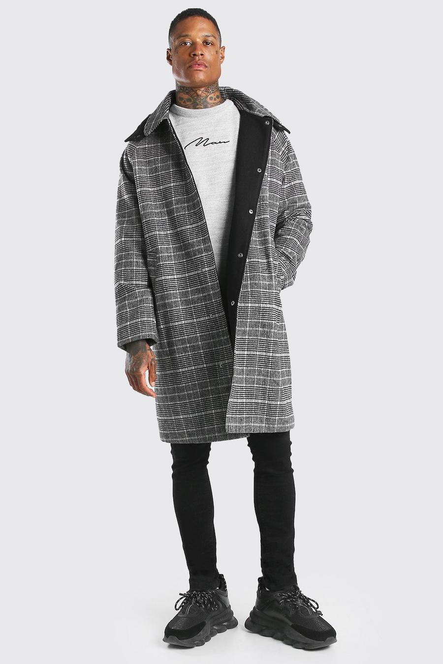 Grey Check Smart Overcoat With Detachable Hood image number 1