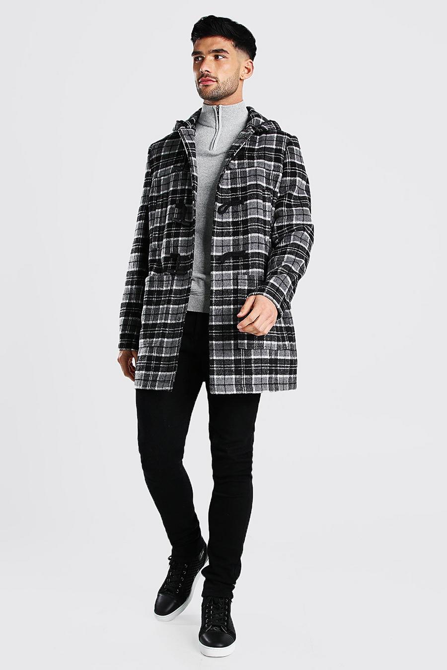 Grey Check Duffle Coat With Toggles image number 1