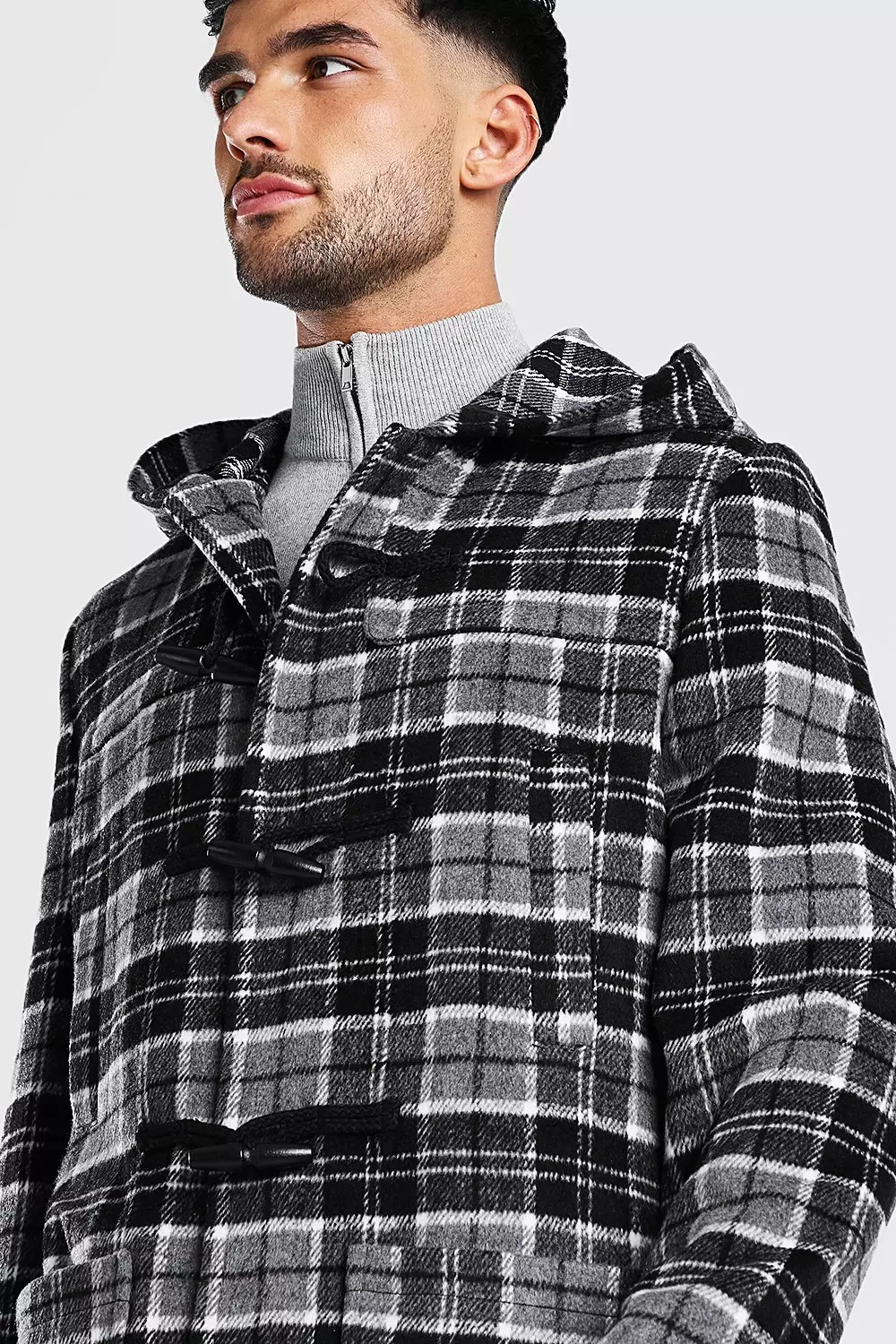 Checked duffle outlet coat