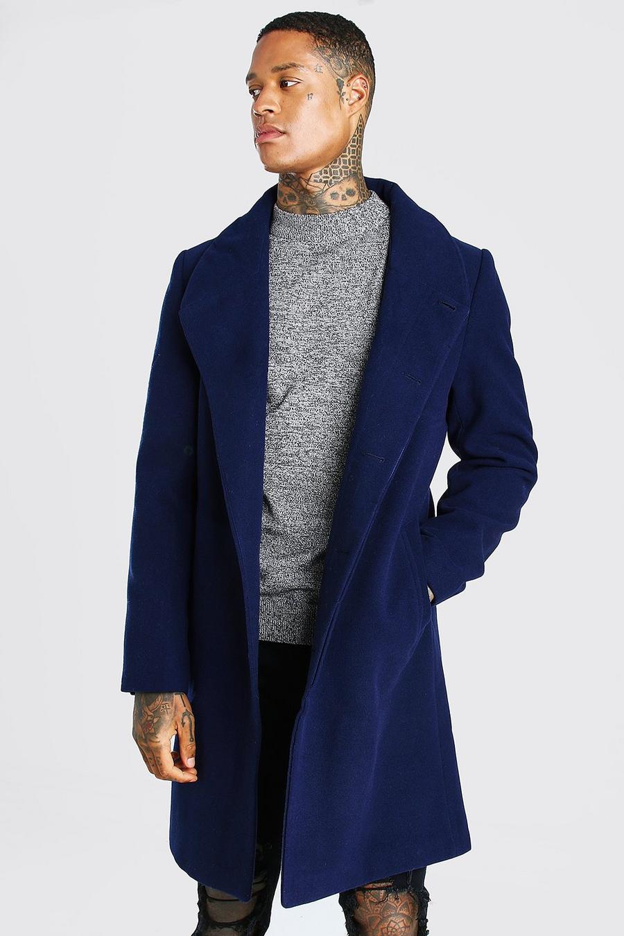 Navy Smart Funnel Neck Overcoat With Concealed Buttons image number 1