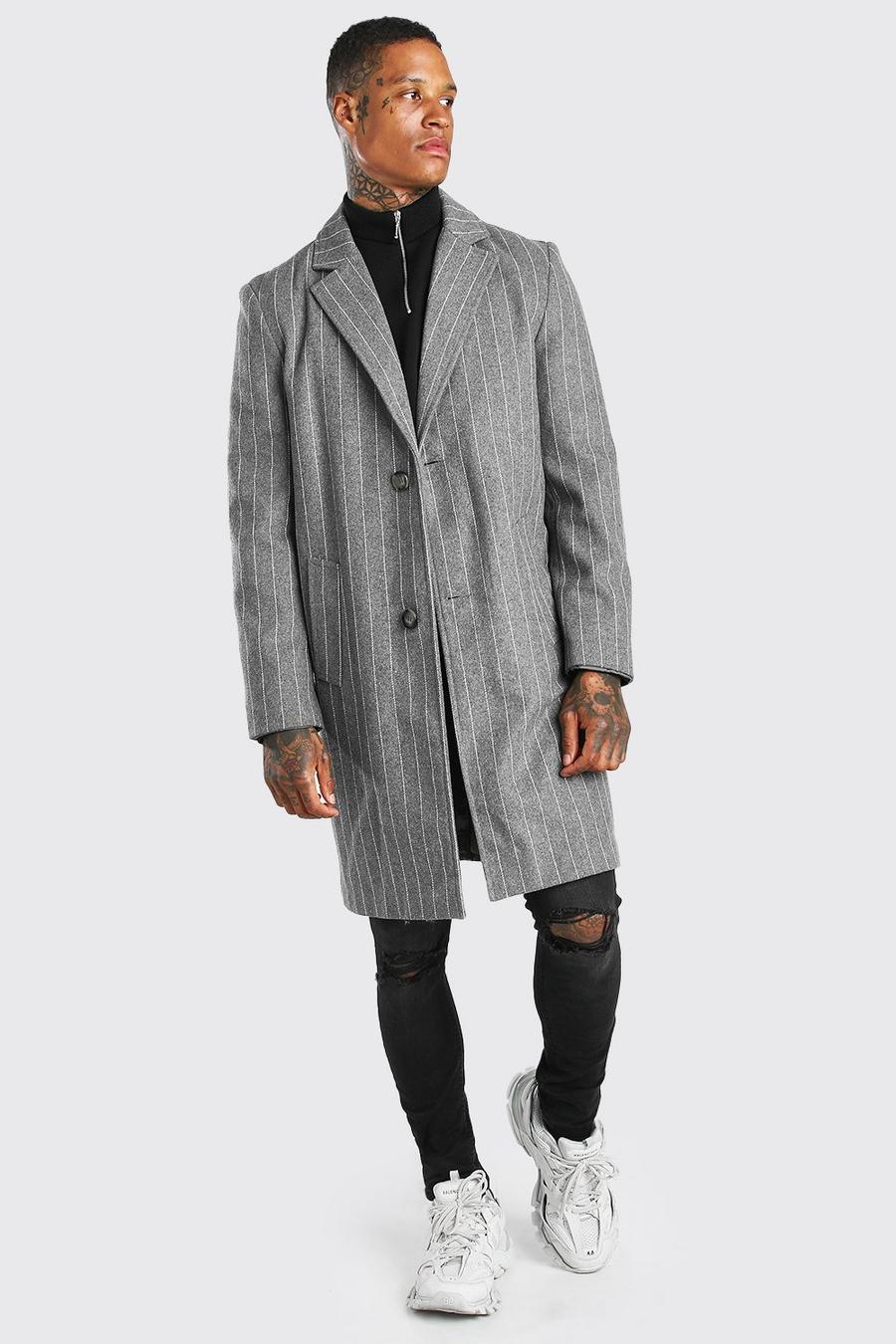 Grey Pinstripe Single Breasted Overcoat image number 1