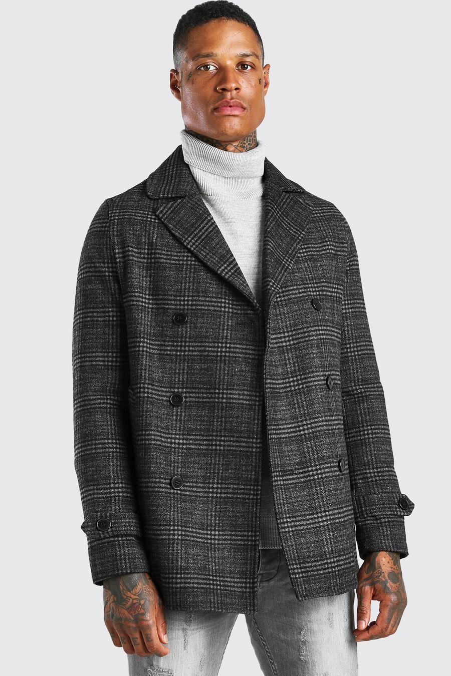 Grey Check Double Breasted Pea Coat image number 1