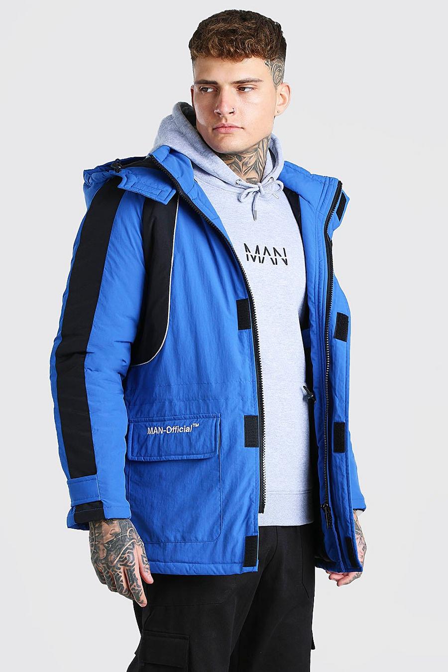 Blue Colour Block Hooded Ski Jacket image number 1