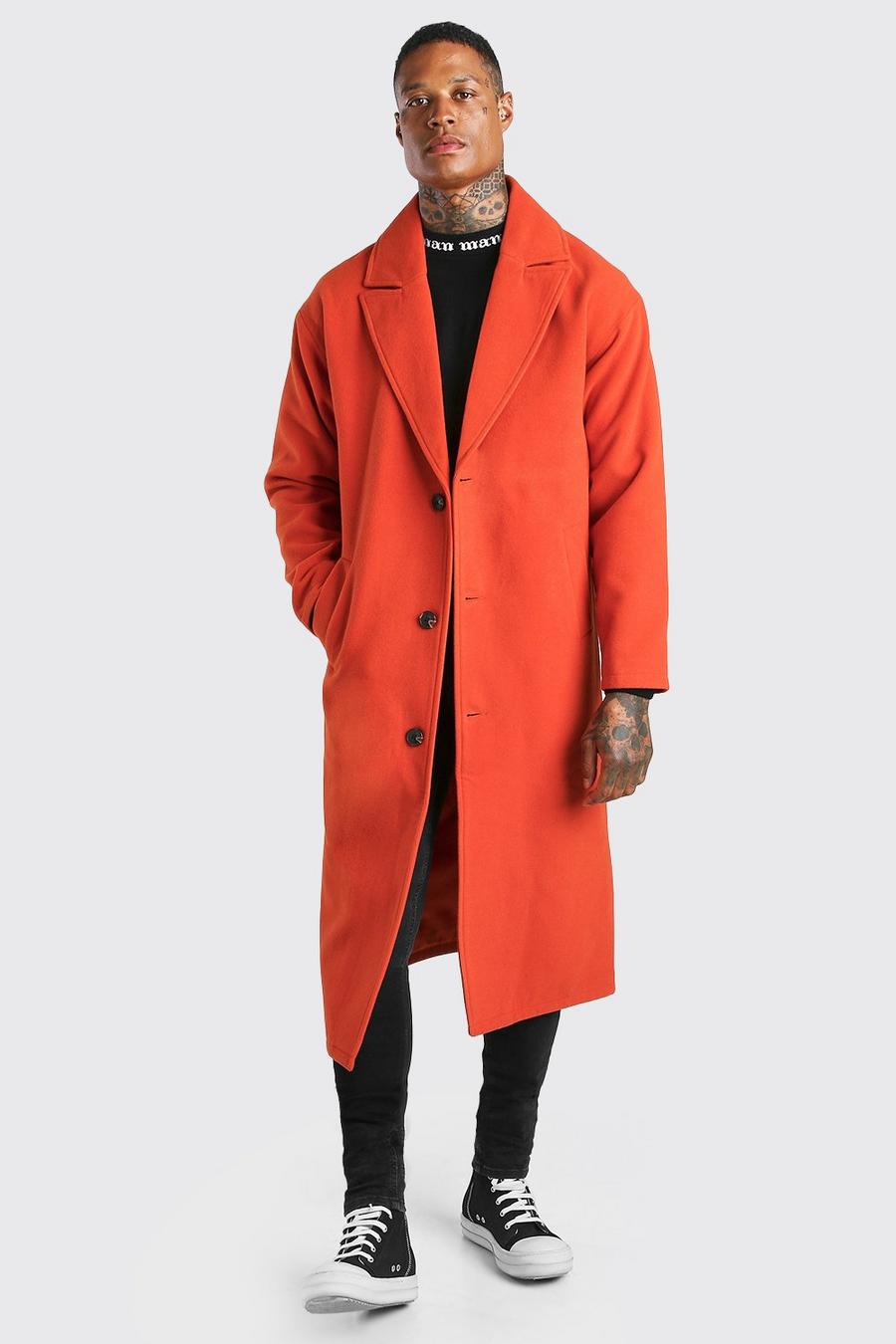 Orange Single Breasted Extra Longline Overcoat image number 1