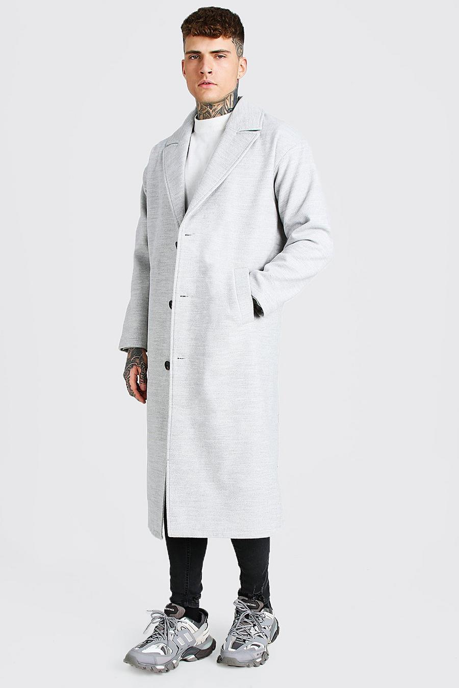 Light grey Single Breasted Extra Longline Overcoat image number 1