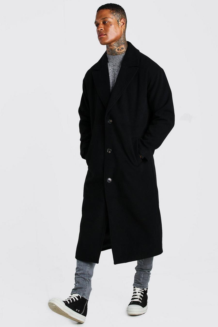 Black Single Breasted Extra Longline Overcoat image number 1