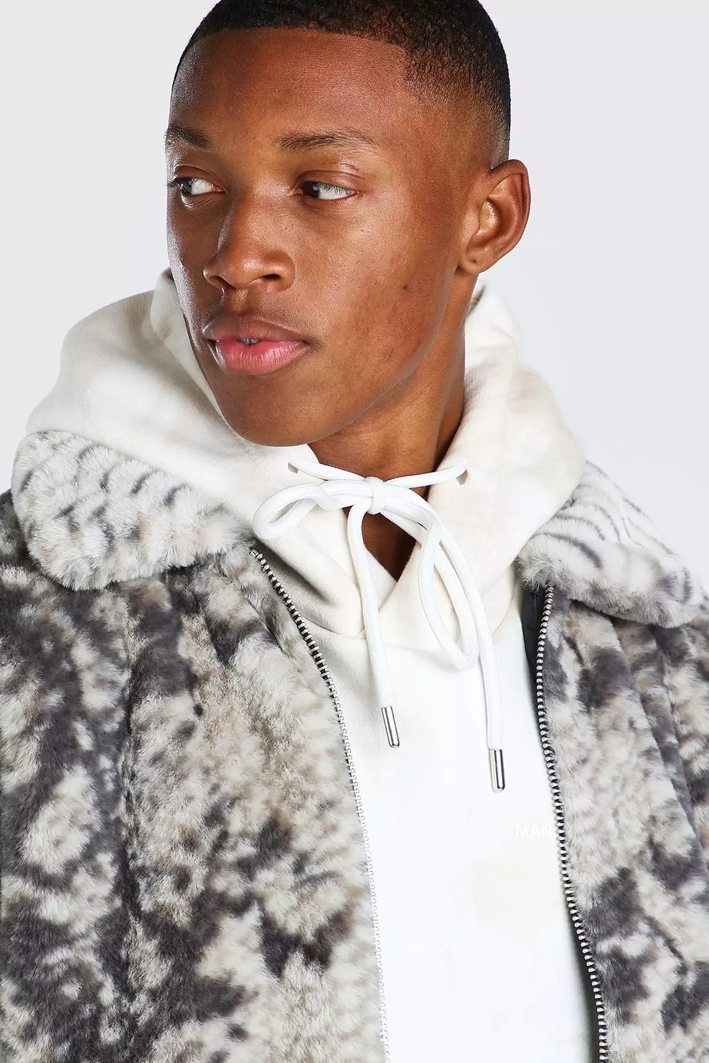 Mens white outlet faux fur jacket