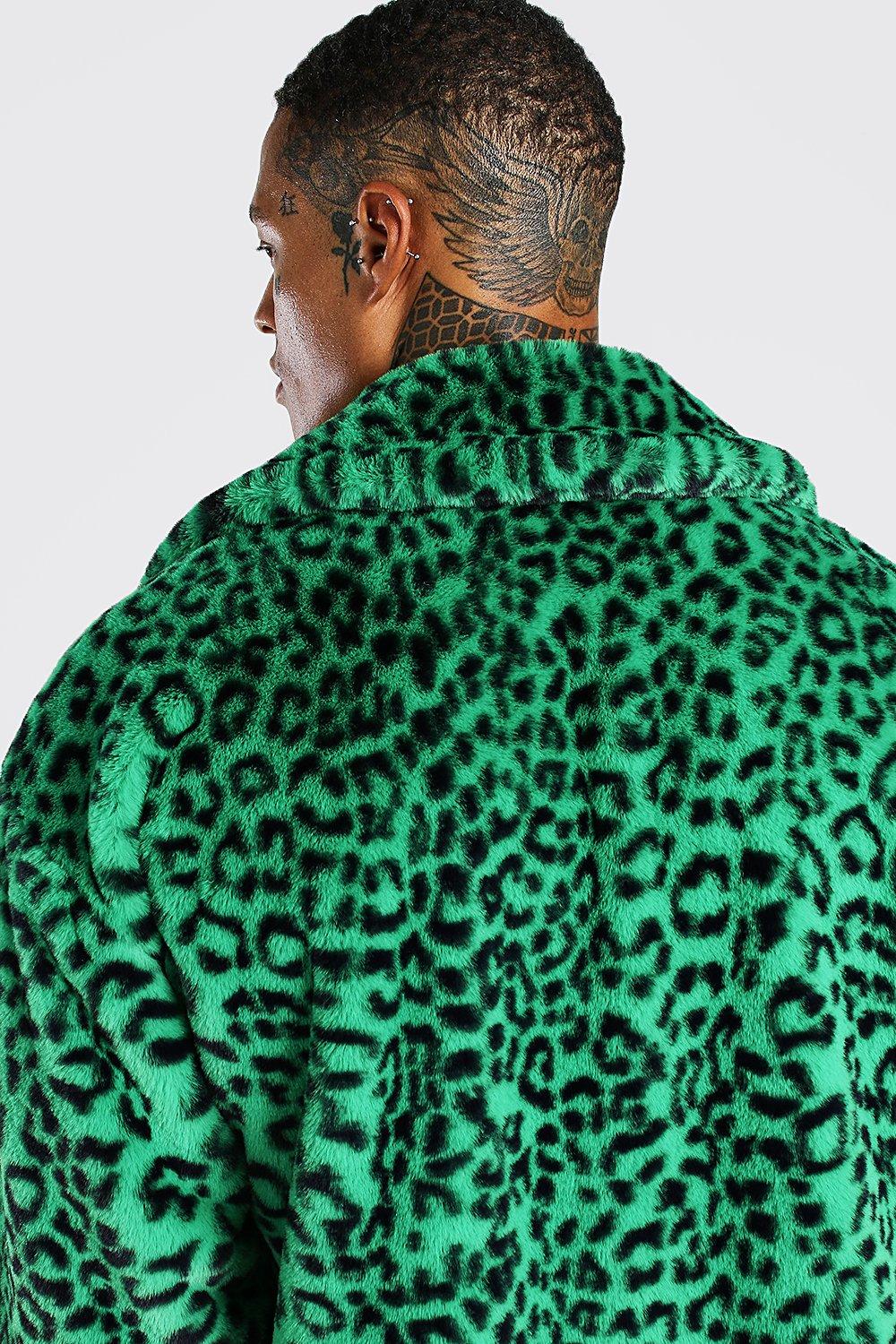 Green coat with hot sale leopard collar