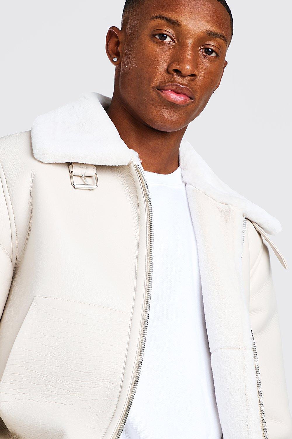 White sale leather bomber