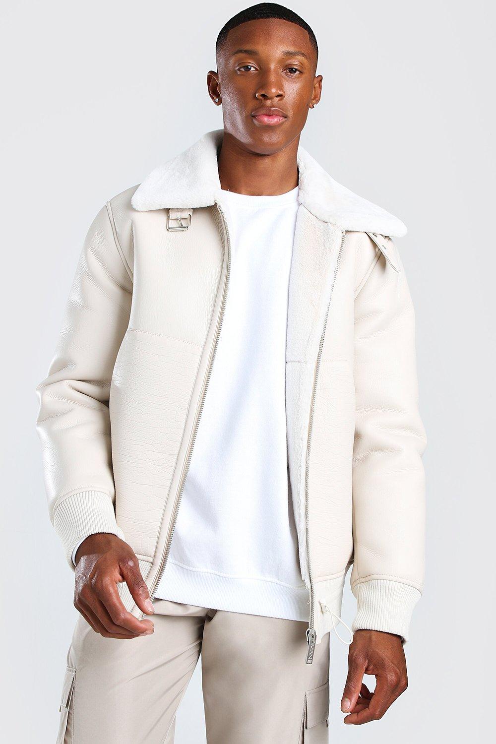 Cream leather jacket with fur collar hotsell