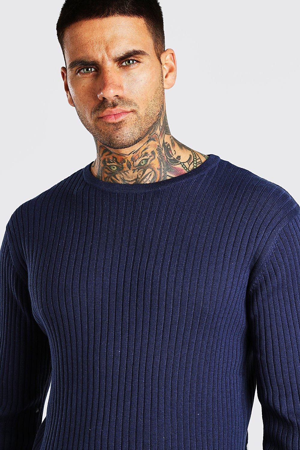 Mens Ribbed Crew Neck Sweater