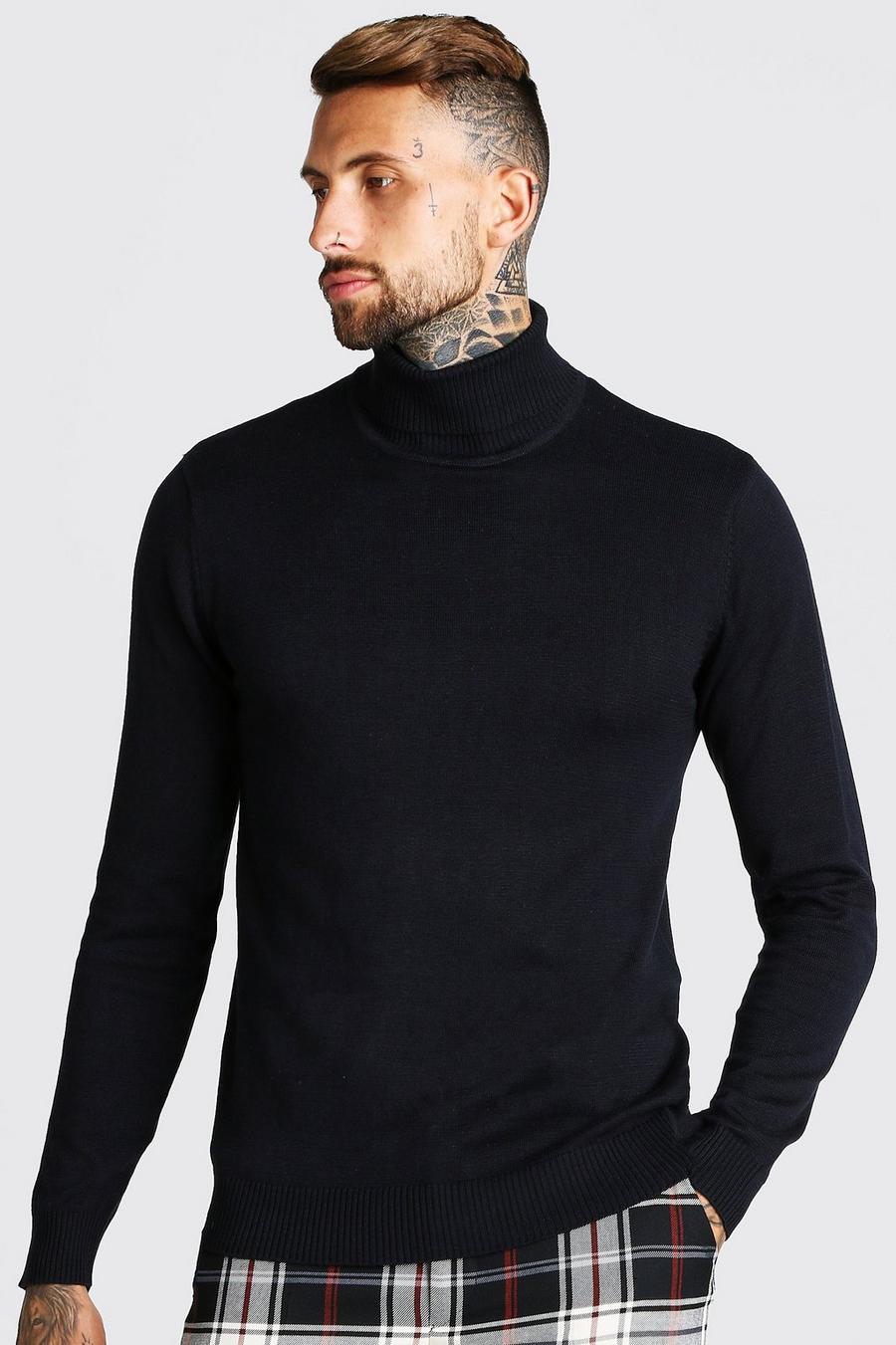 שחור סוודר עם צווארון נגלל image number 1