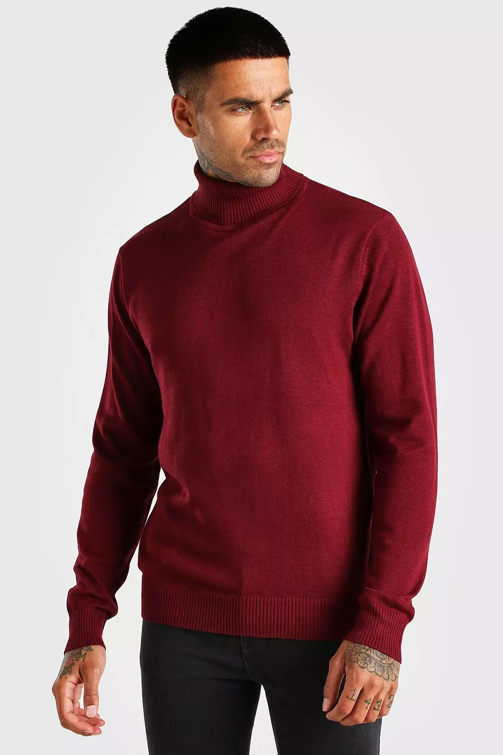 Burgundy roll shop neck jumper