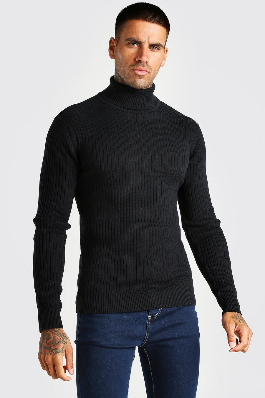 Black Ribbed Turtleneck Sweater image number 1