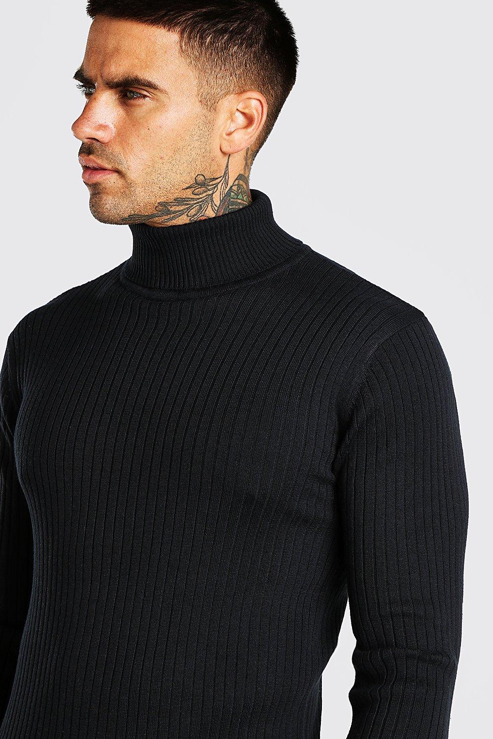 Ribbed roll neck hot sale jumper mens