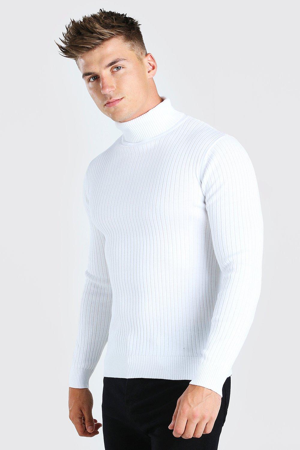 mens white polo neck jumper