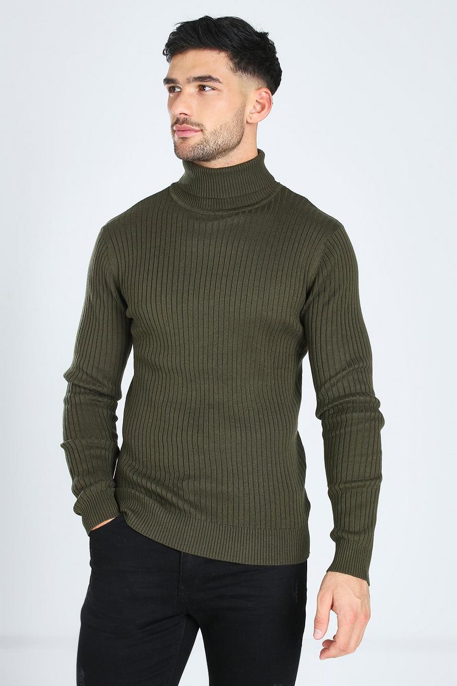 Khaki Ribbed Turtleneck Sweater image number 1