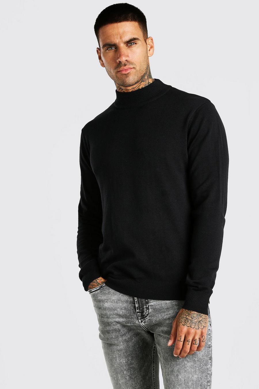שחור סוודר עם צווארון גולף image number 1
