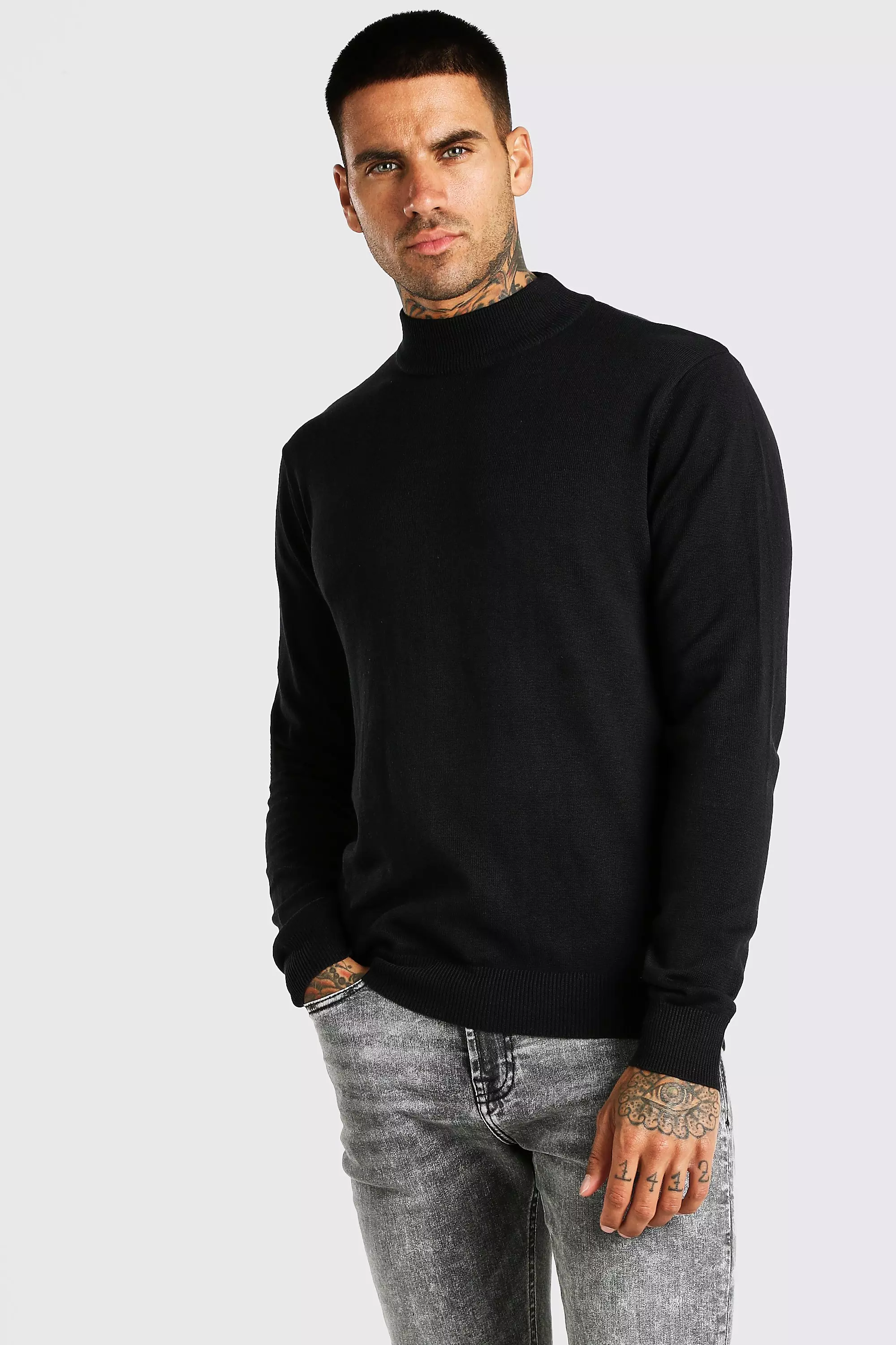 Mens black turtle neck jumper best sale