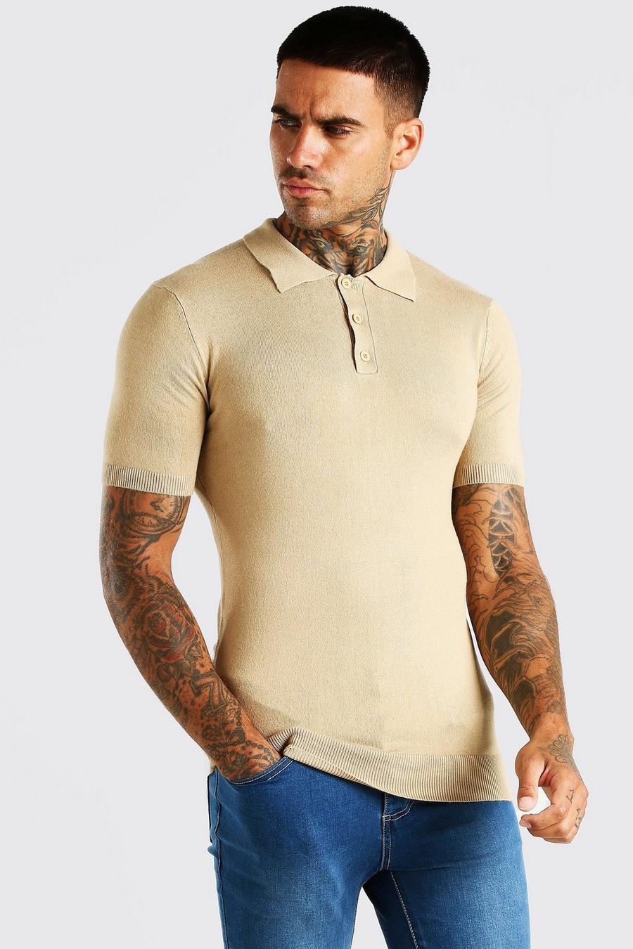 Camel Short Sleeve Muscle Fit Knitted Polo image number 1