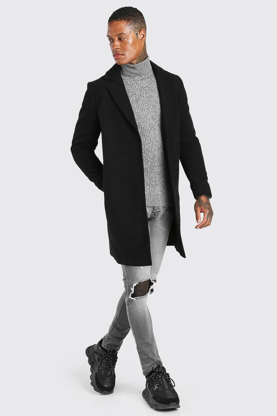 Black Smart Buttonless Overcoat image number 1