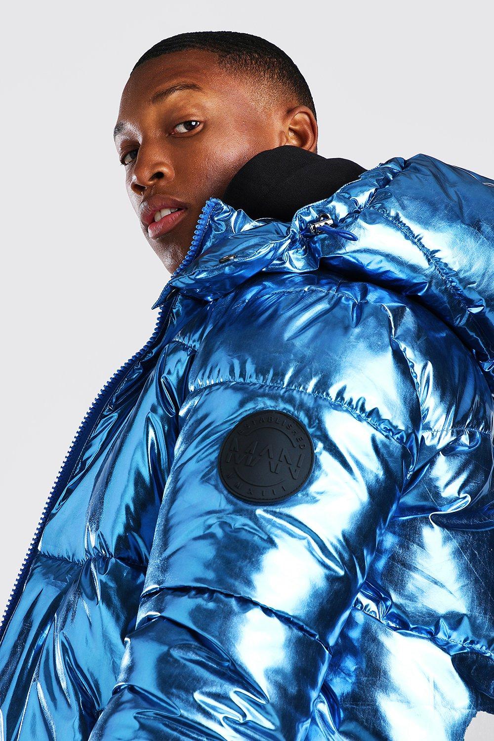 Metallic funnel hooded puffer new arrivals