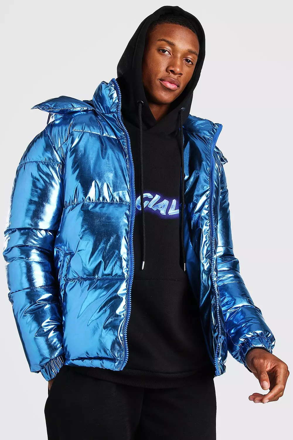 Electric blue shop puffer coat