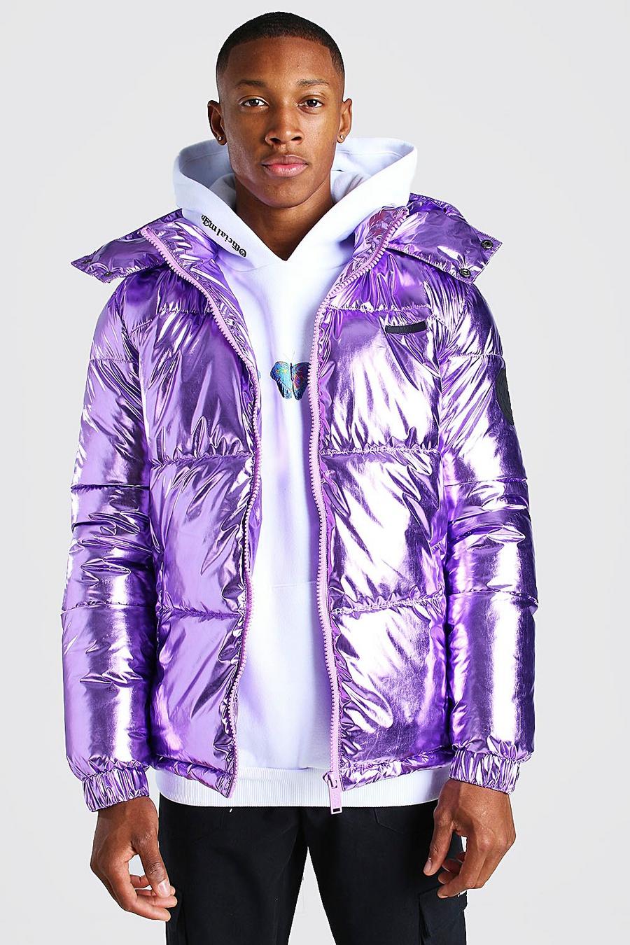 Lilac Metallic Funnel Hooded Puffer image number 1