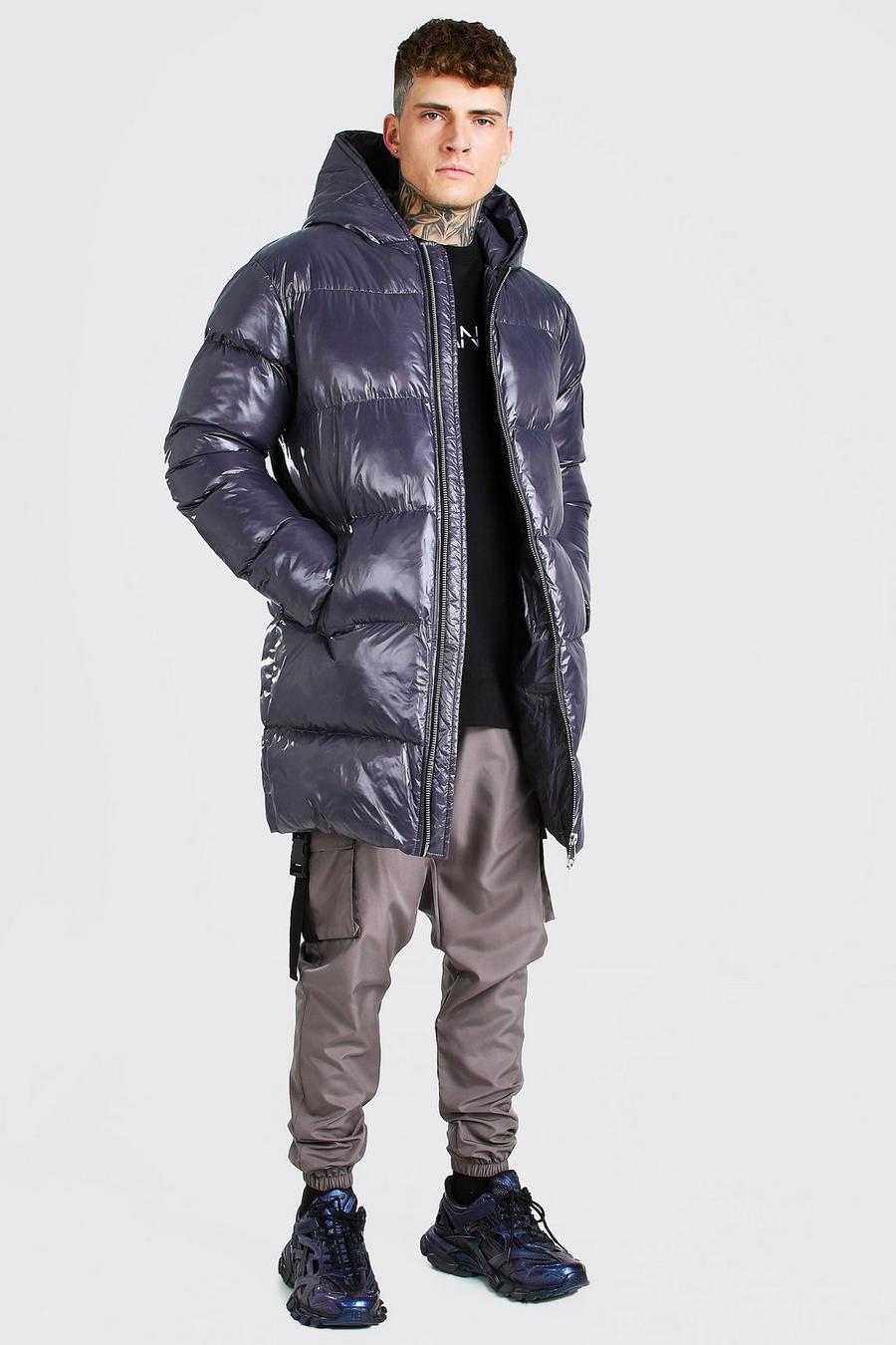 Charcoal High Shine Longline Puffer Jacket image number 1