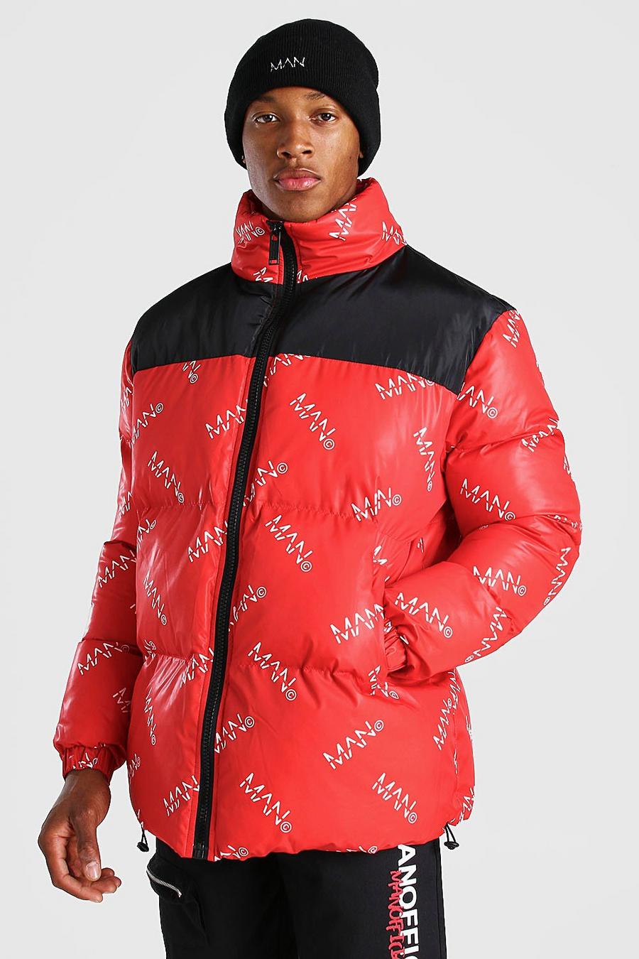 Red MAN Dash All Over Branded Puffer image number 1