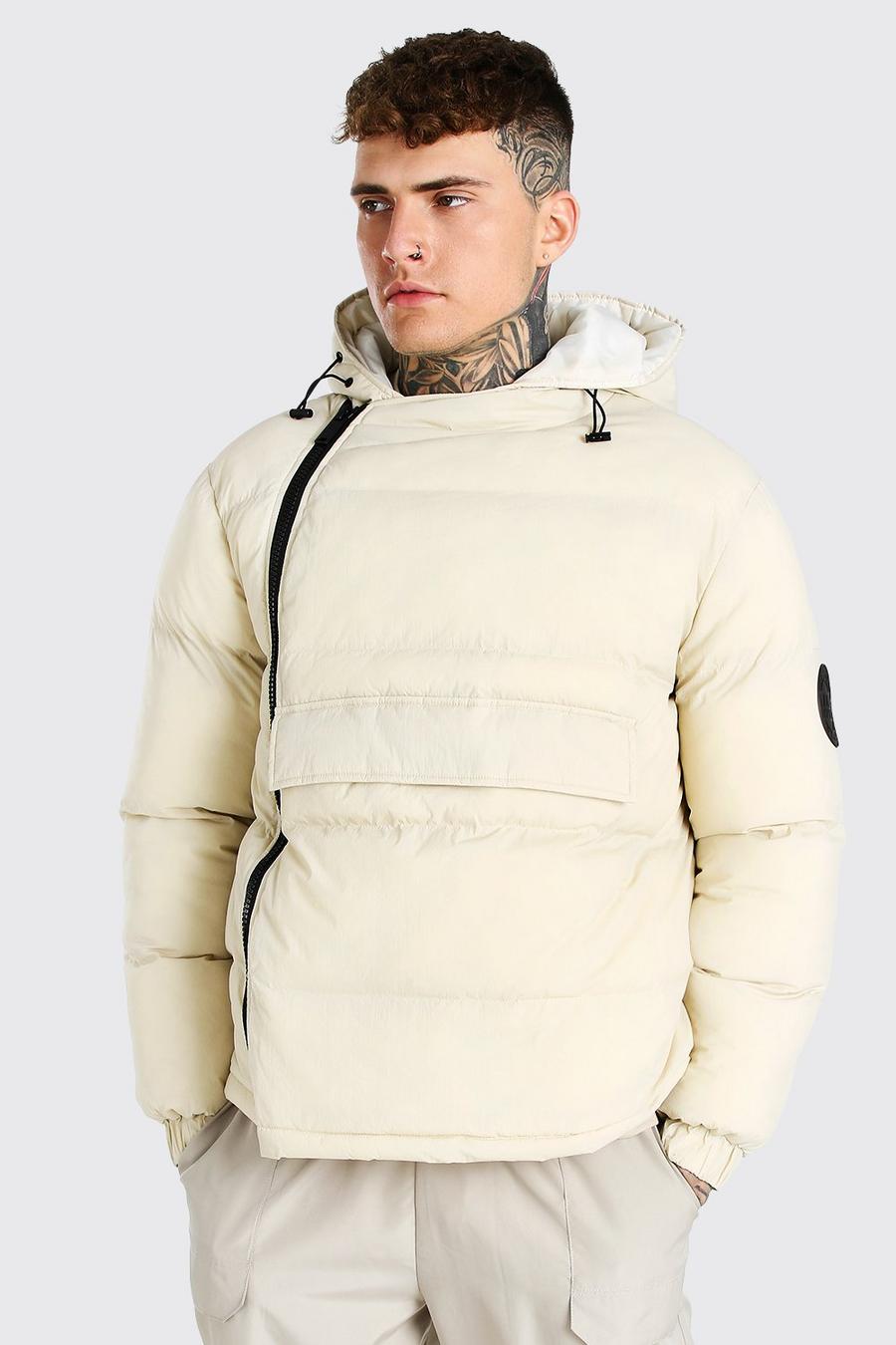 Off white Front Pocket Side Zip Hooded Puffer image number 1