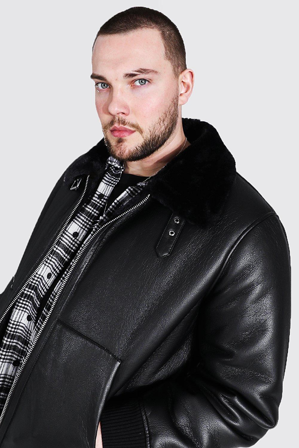 black leather look aviator jacket