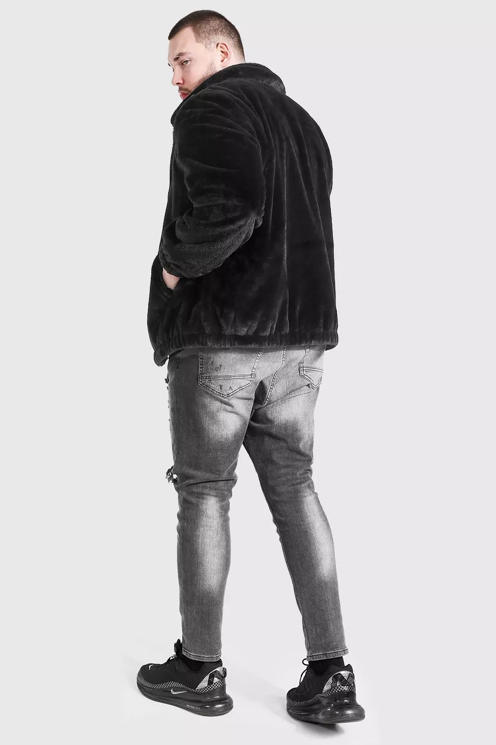 【COSYHARU】Fury Suede Jacket Black Boohoo ME