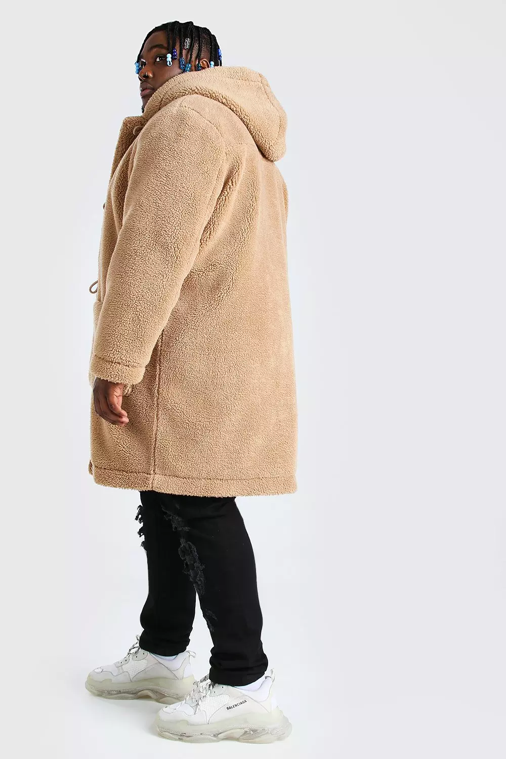 Plus Size Borg Hooded Duffle Coat