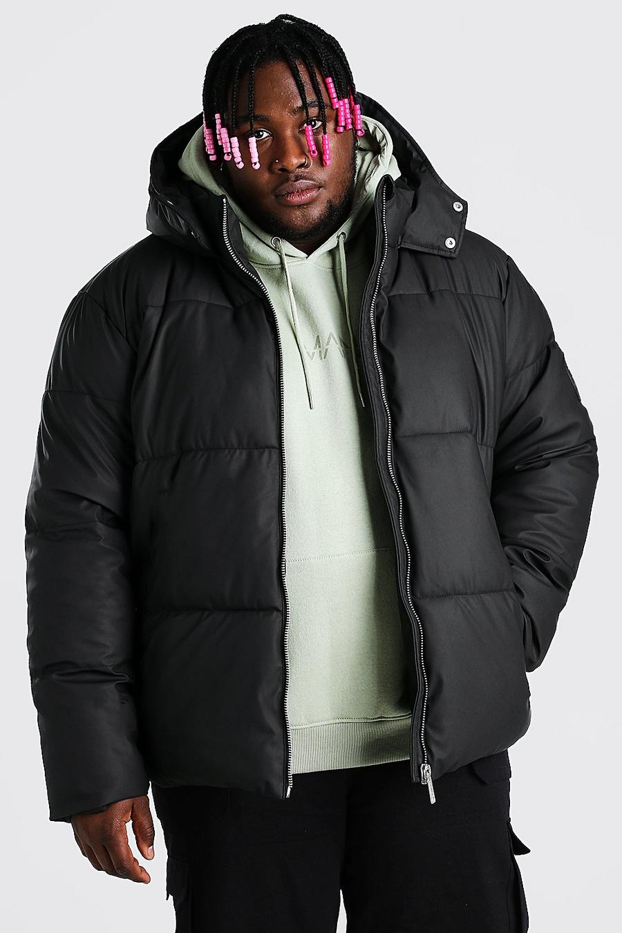 Black Plus Size Matte Finish Hooded Puffer image number 1