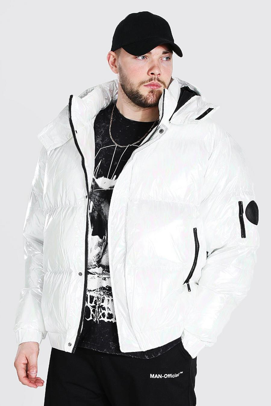White Plus Size Iridescent Hooded Puffer image number 1