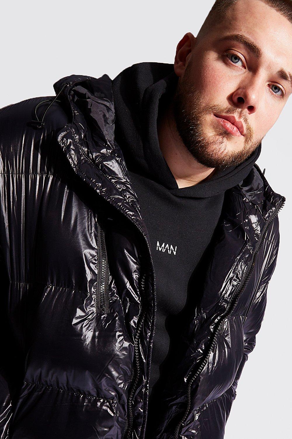 Black puffer jacket wet look online