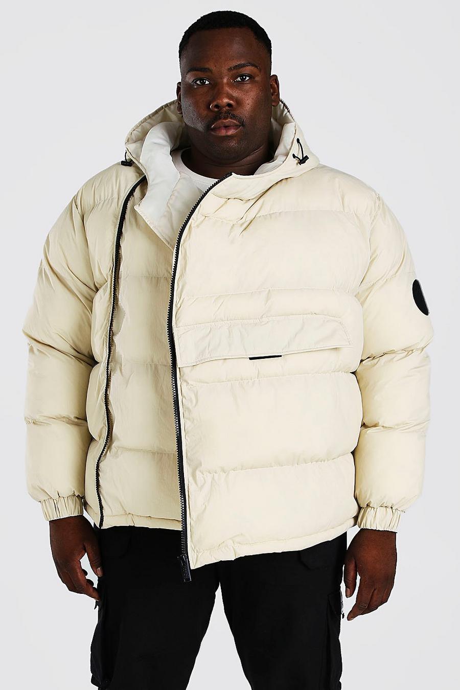 Off white Plus Size Front Pocket Side Zip Puffer image number 1