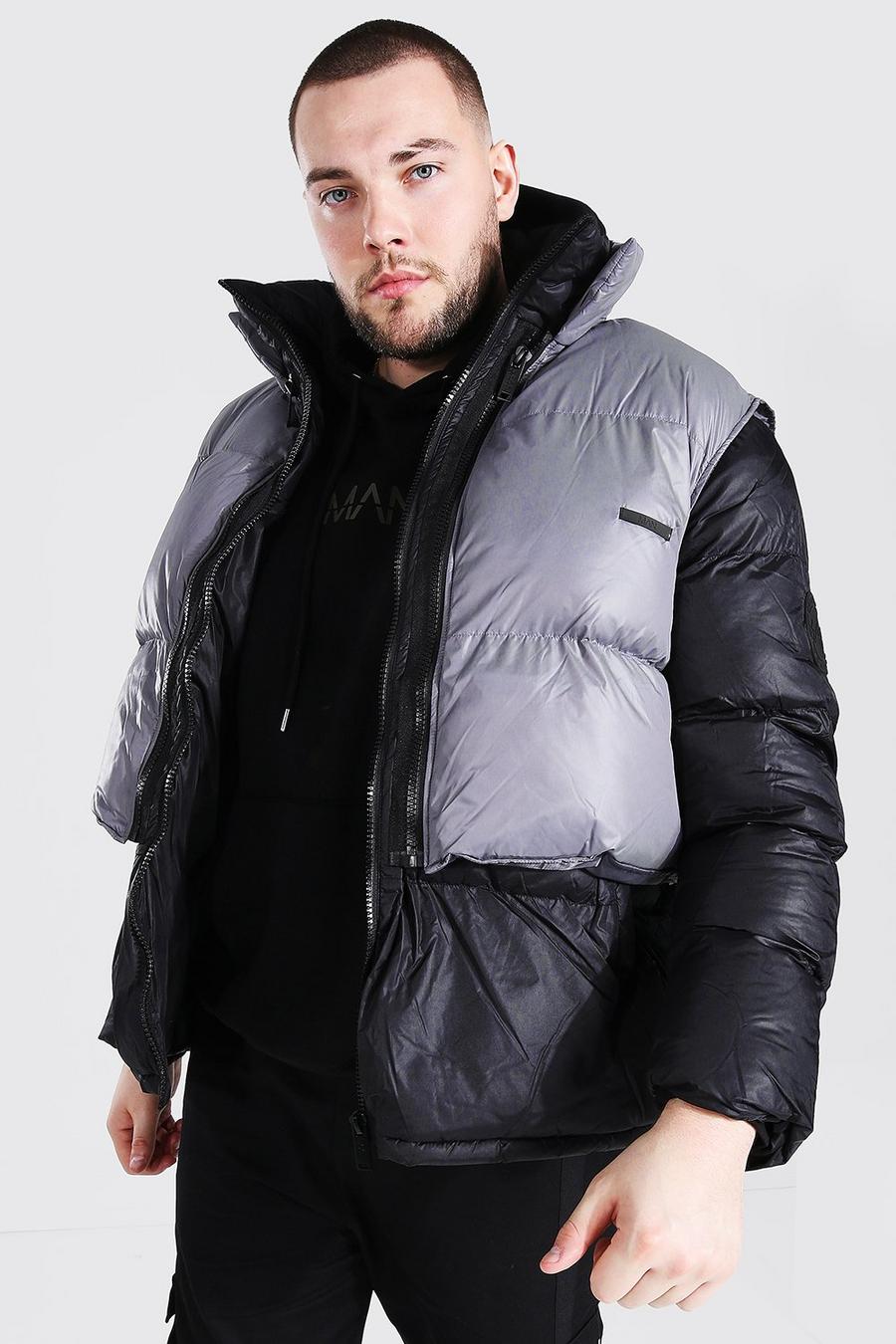 Black Plus Size Puffer With Detachable Gilet image number 1