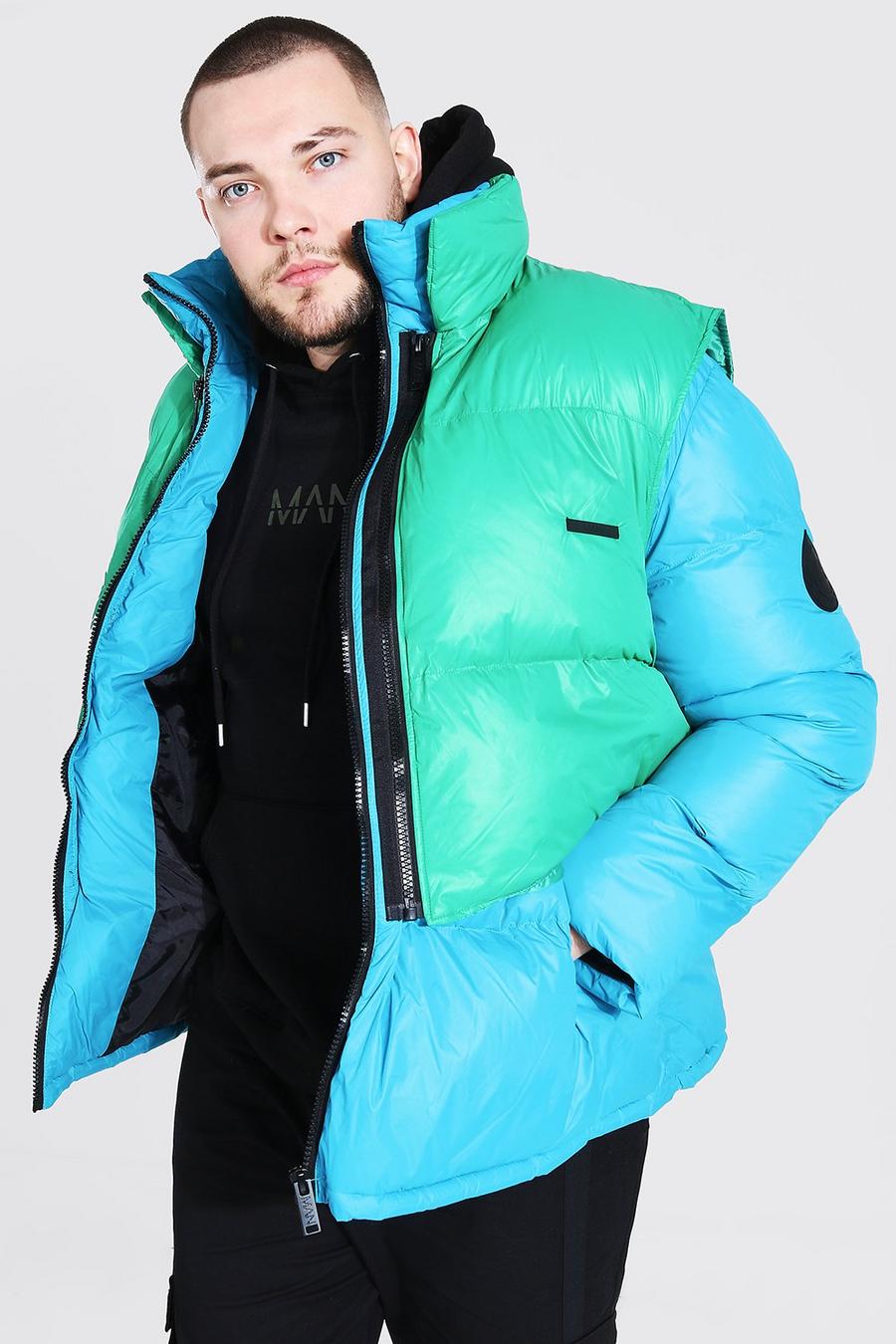 Blue Plus Size Puffer With Detachable Gilet image number 1