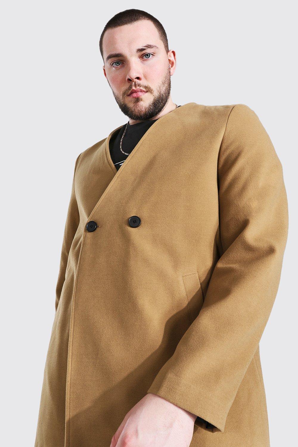 Plus Size Smart Collarless 2 Button Overcoat