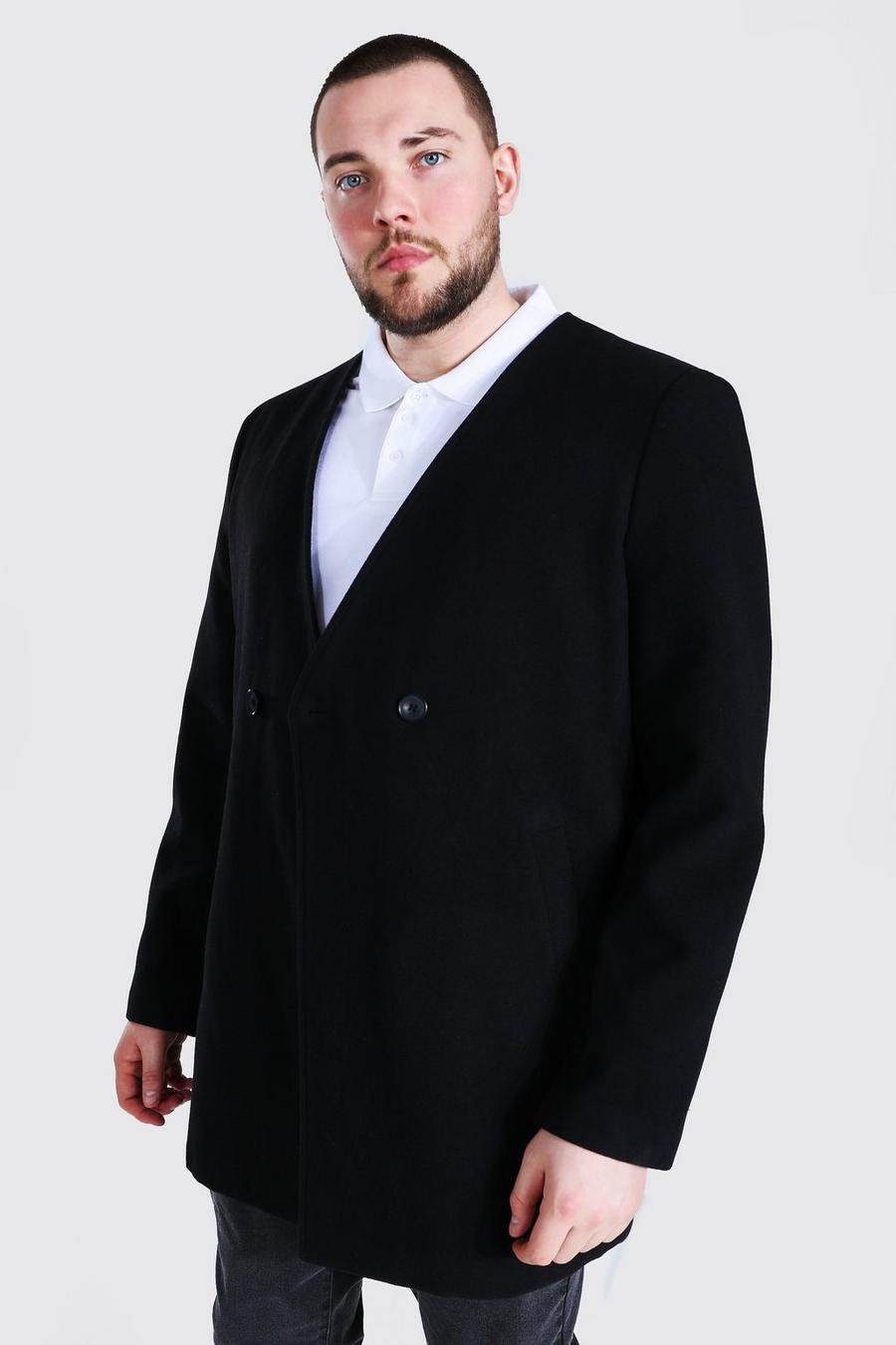 Black Plus Size Smart Collarless 2 Button Overcoat image number 1