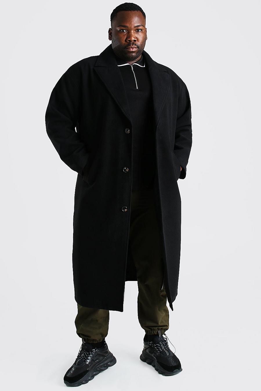Black Plus Size Lange Overjas Met Enkele Rij Knopen image number 1